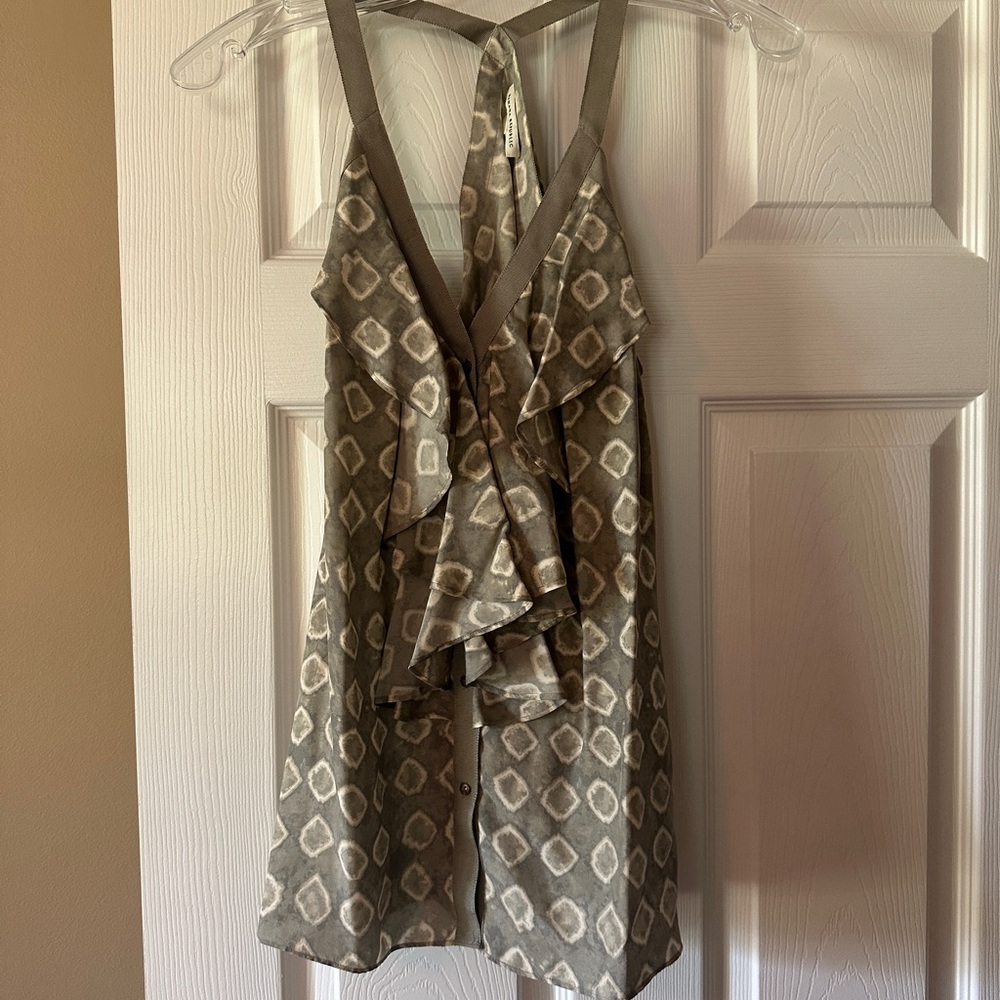 Banana Republic Gray and Cream Halter Top with Ruffle Detail
